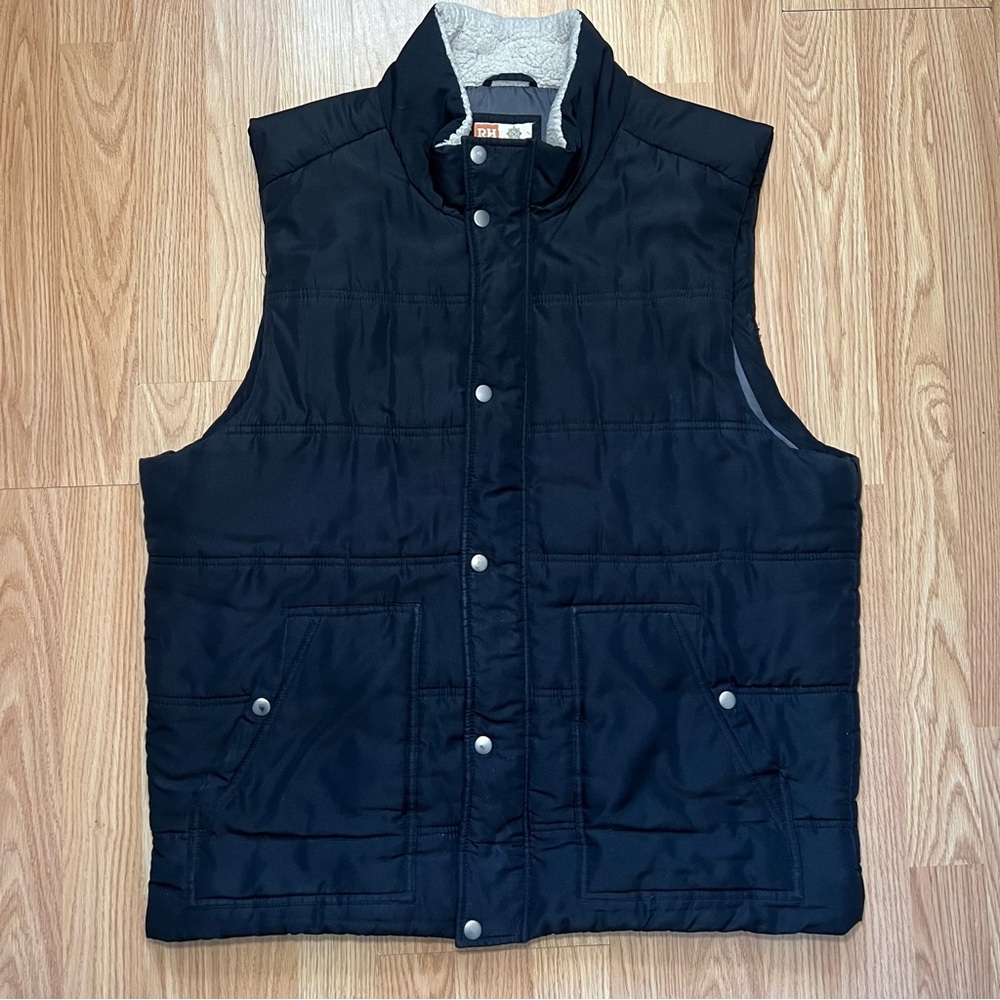 Ruff Hewn Black Puffer Vest Women’s Size Large Quilted Full Zip Sherpa Collar